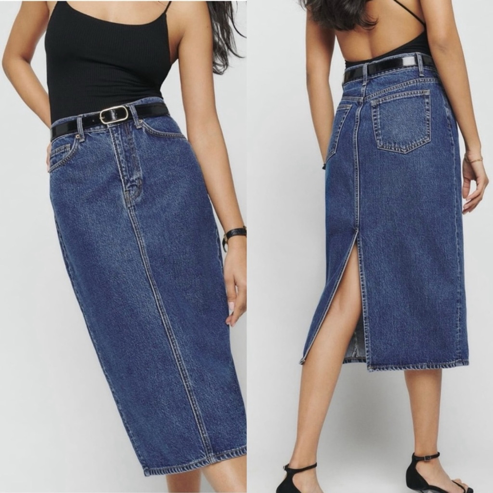 Reformation Jade High Rise Denim Midi Skirt - 24